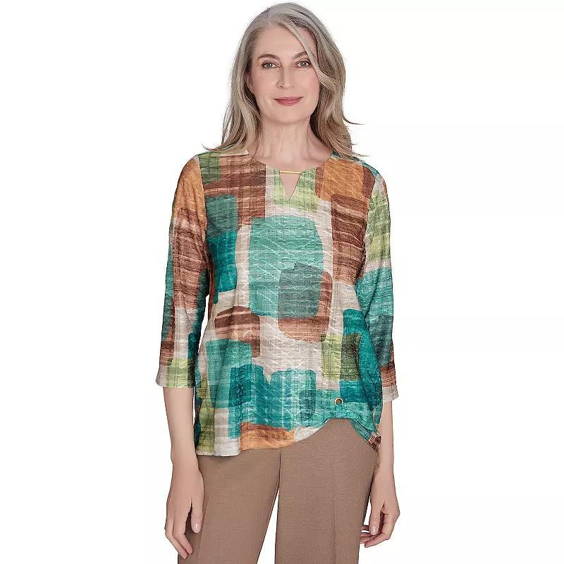 Women's Alfred Dunner Color Blocking Textured Top, Size: XL, Multi Green Product Image