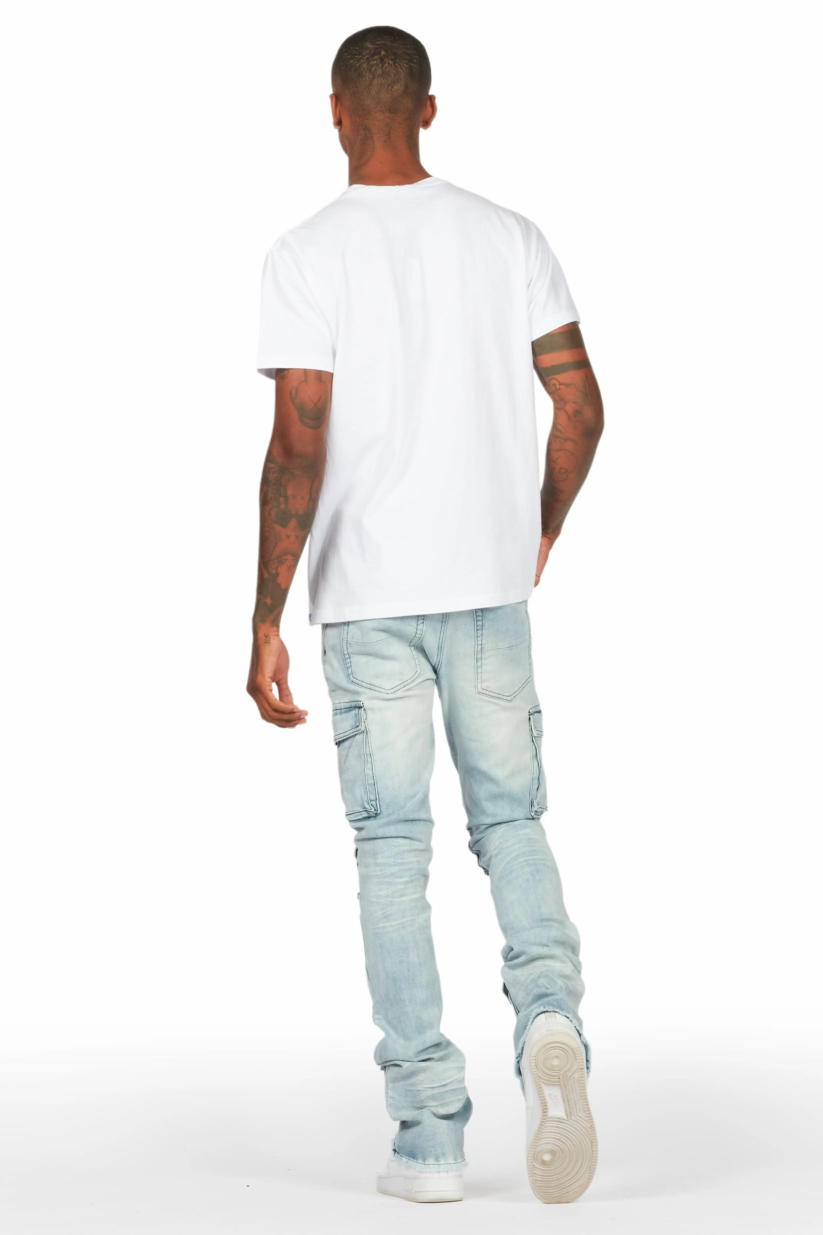 Feodor Light Blue Stacked Flare Cargo Jean Male Product Image