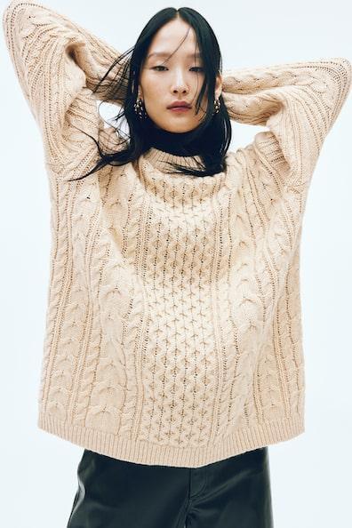 Wool-Blend Cable-Knit Sweater Product Image