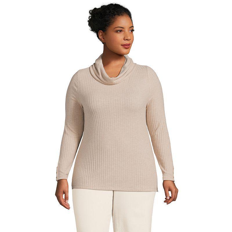 Plus Size Lands' End Long Sleeve Wide Rib Turtleneck, Women's, Size: 1XL, Pale Petal Product Image