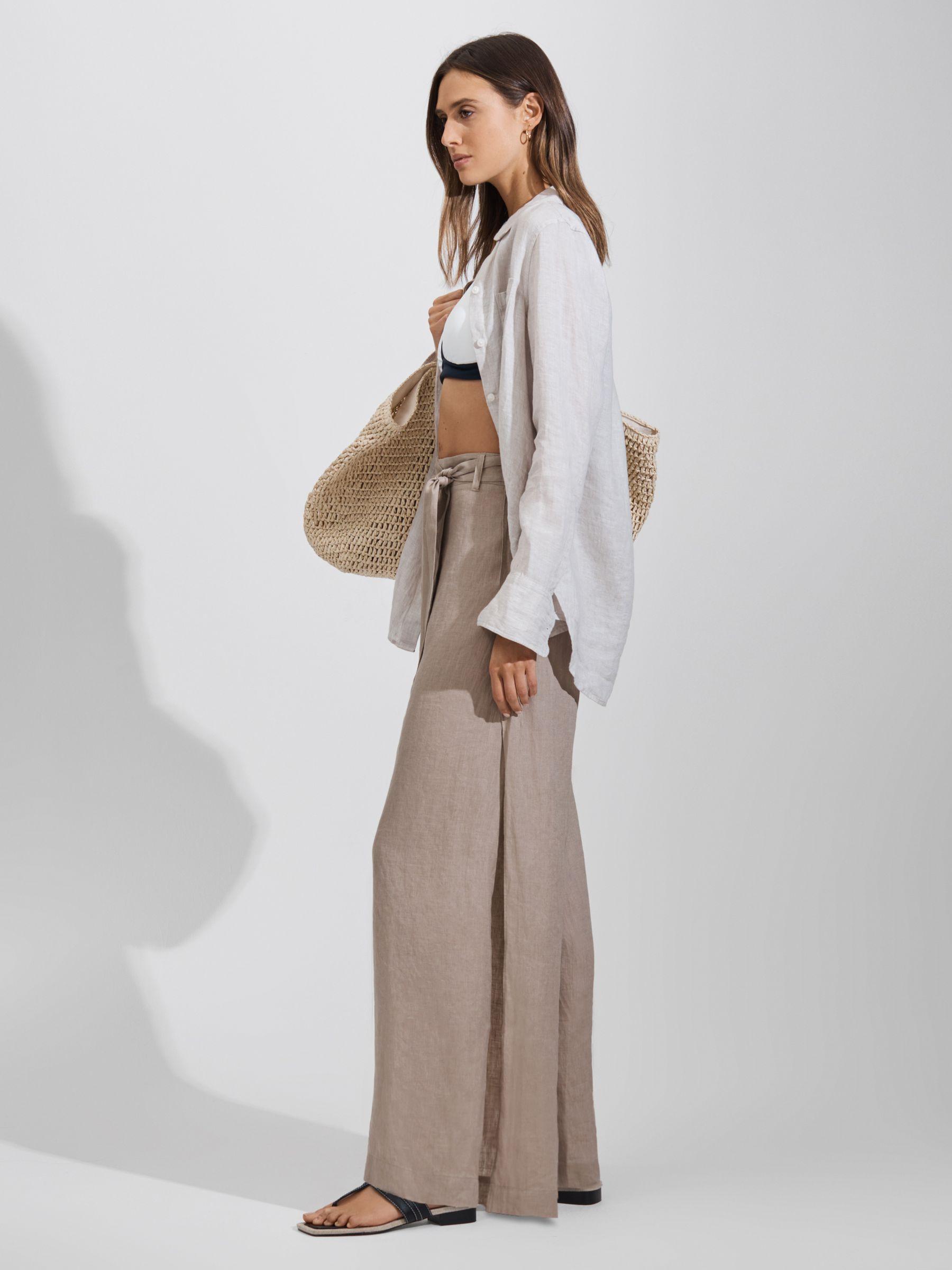 Linen Side Split Trousers in Taupe Product Image
