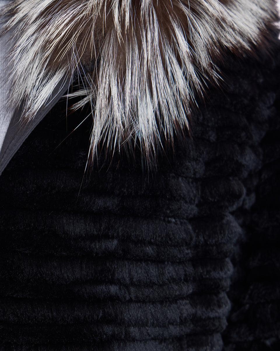 RABBIT REVERSIBLE COAT WITH FOX TRIMMED HOOD Product Image