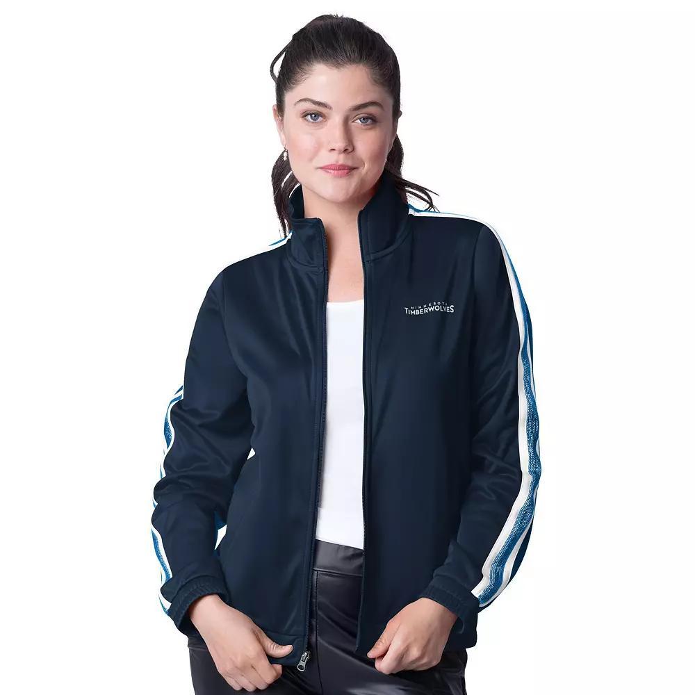 Women's G-III 4Her by Carl Banks Navy/Blue Minnesota Timberwolves Rebel Sequin Bling Full-Zip Track Jacket, Size: Medium Product Image
