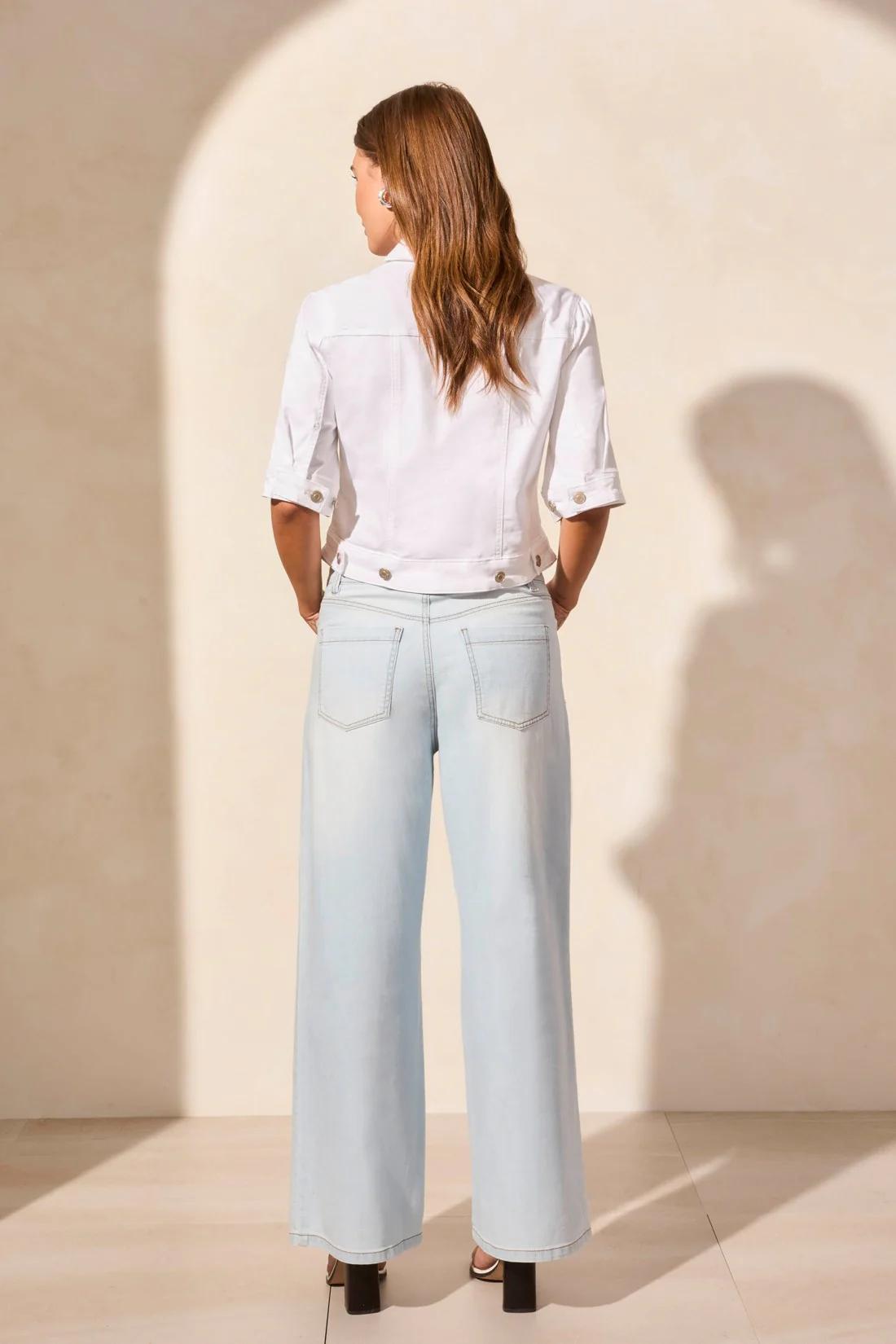 Comfort Stretch Elbow-Sleeve Denim Jacket Product Image