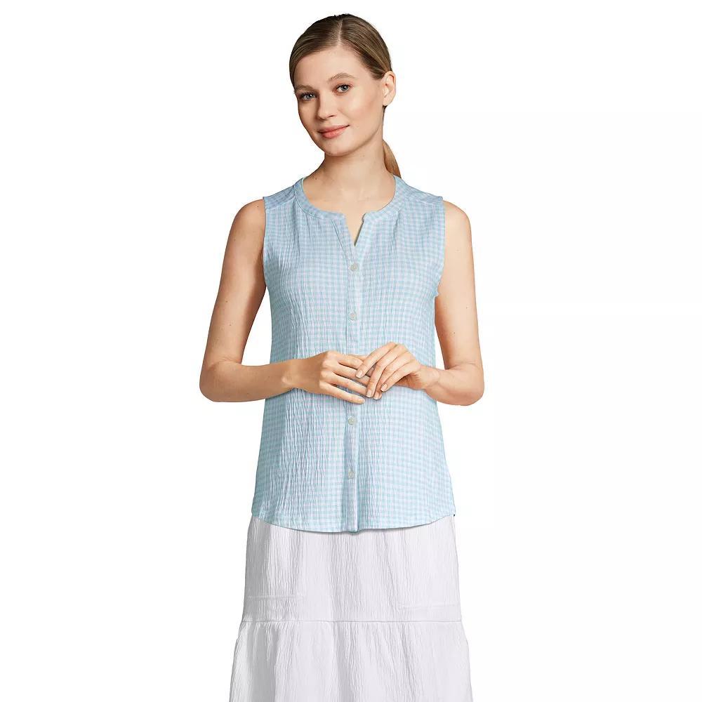 Women's Lands' End Sleeveless Button Front Tank Top, Size: Medium, Blue Radiance Check Product Image