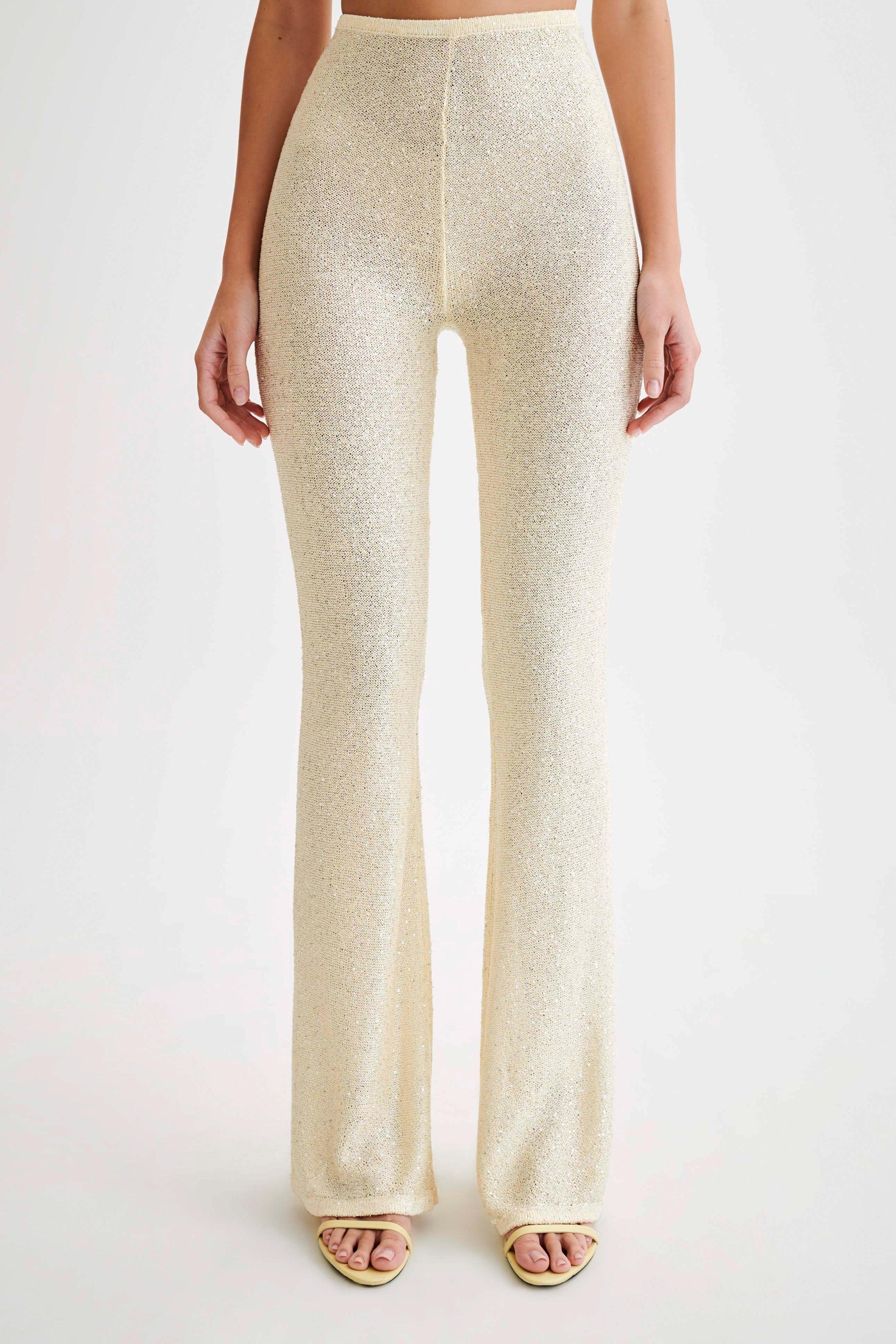 Huntley Sequin Knit Pants - Lemon Product Image