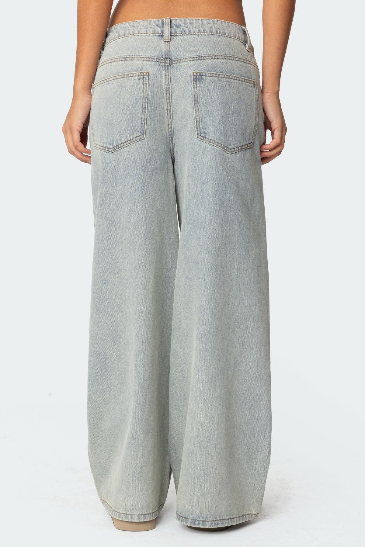 Side Stripe Washed Low Rise Baggy Jeans Product Image