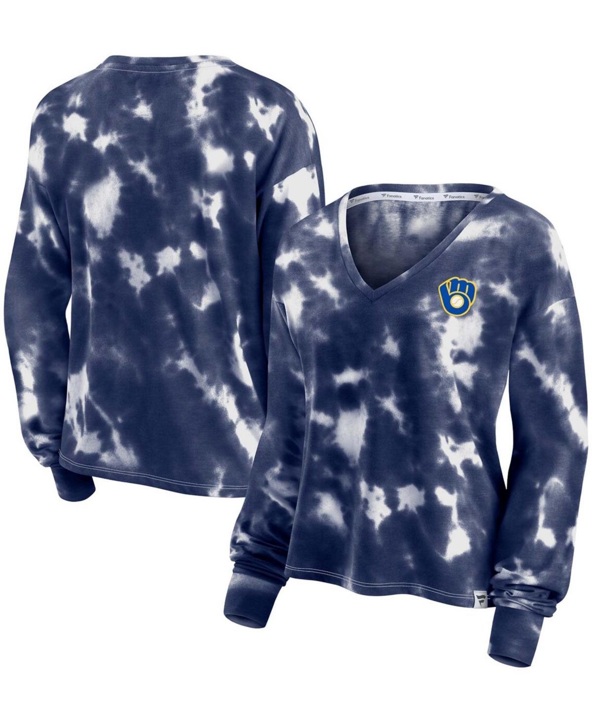 Women's Fanatics Branded White/Royal Seattle Seahawks Sport Resort Tie-Dye V-Neck Long Sleeve T-Shirt, Size: XS Product Image