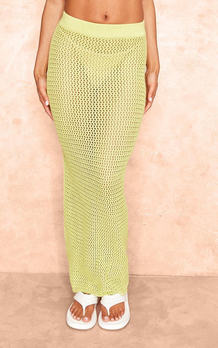 Light Lime Crochet Plain Knit Maxi Skirt Product Image