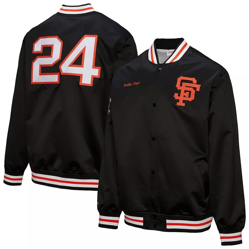 Men's Mitchell & Ness Willie Mays Black San Francisco Giants Legends Collection Vintage Satin Full-Snap Jacket, Size: Large Product Image