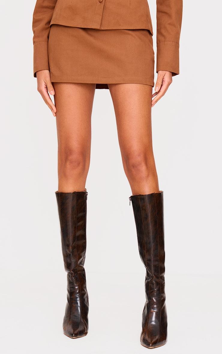  Tan Twill Mid Rise Mini Skirt  Product Image