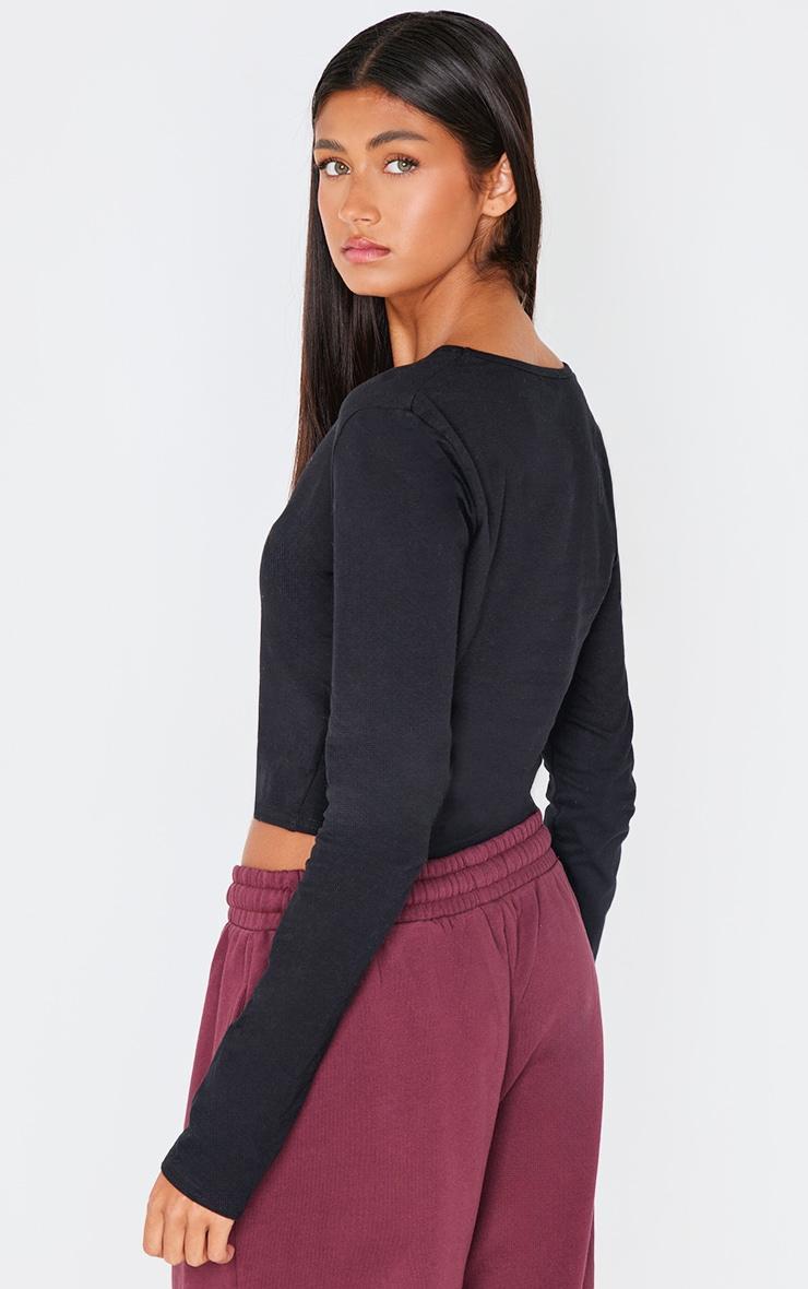 Black Cotton Asymmetric Neck Detail Long Sleeve Top Product Image