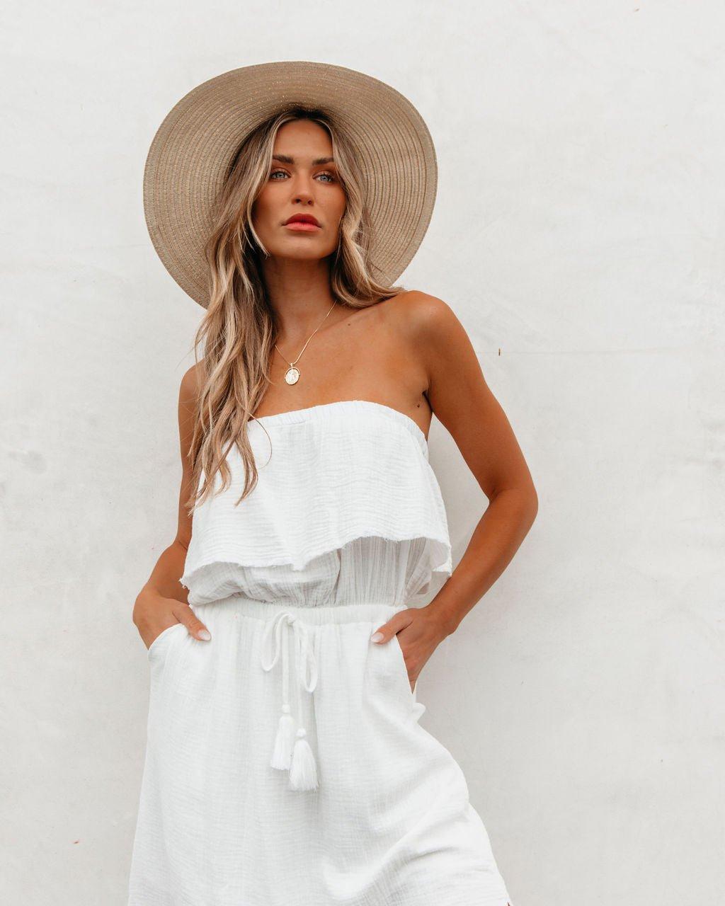 White Strapless Ruffled Maxi Dress - FINAL SALE Product Image