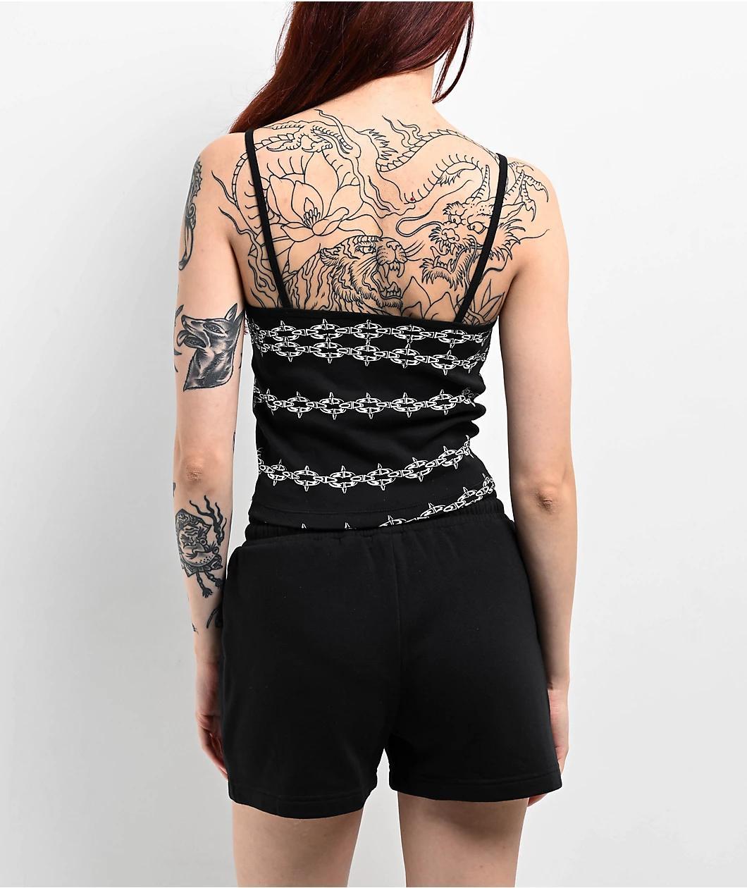 Lurking Class by Sketchy Tank Spiked Chain Black Crop Tank Top Product Image