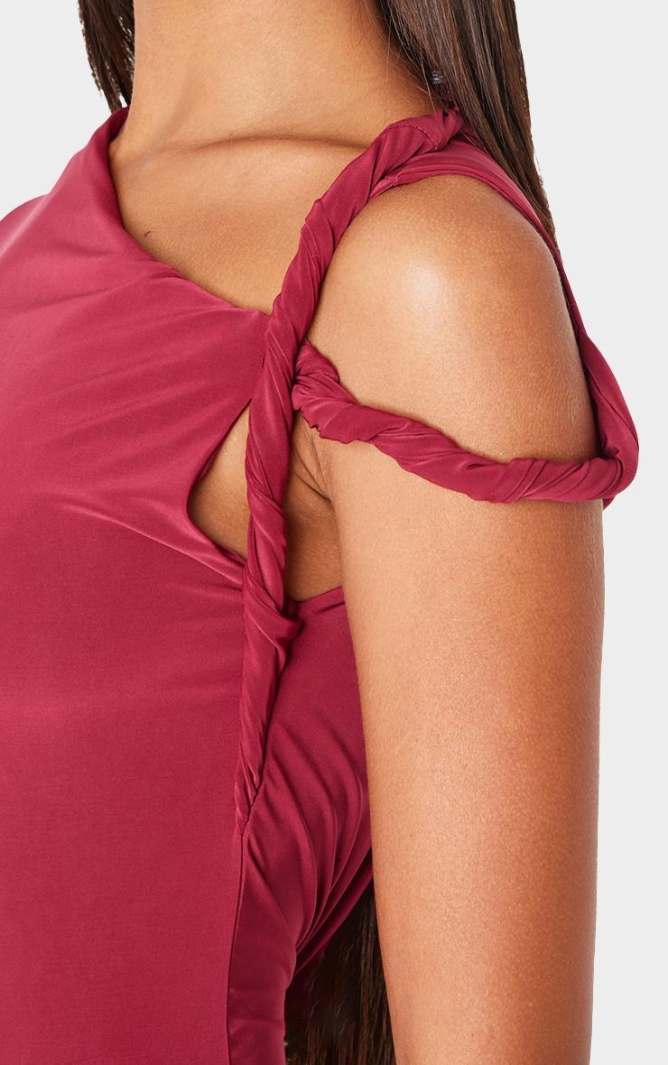 Burgundy Slinky Twist Shoulder Midaxi Dress Product Image