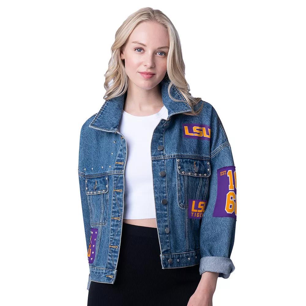 Women's G-III 4Her by Carl Banks Boston Bruins Game Ball Cropped Button-Up Denim Jacket,  Product Image