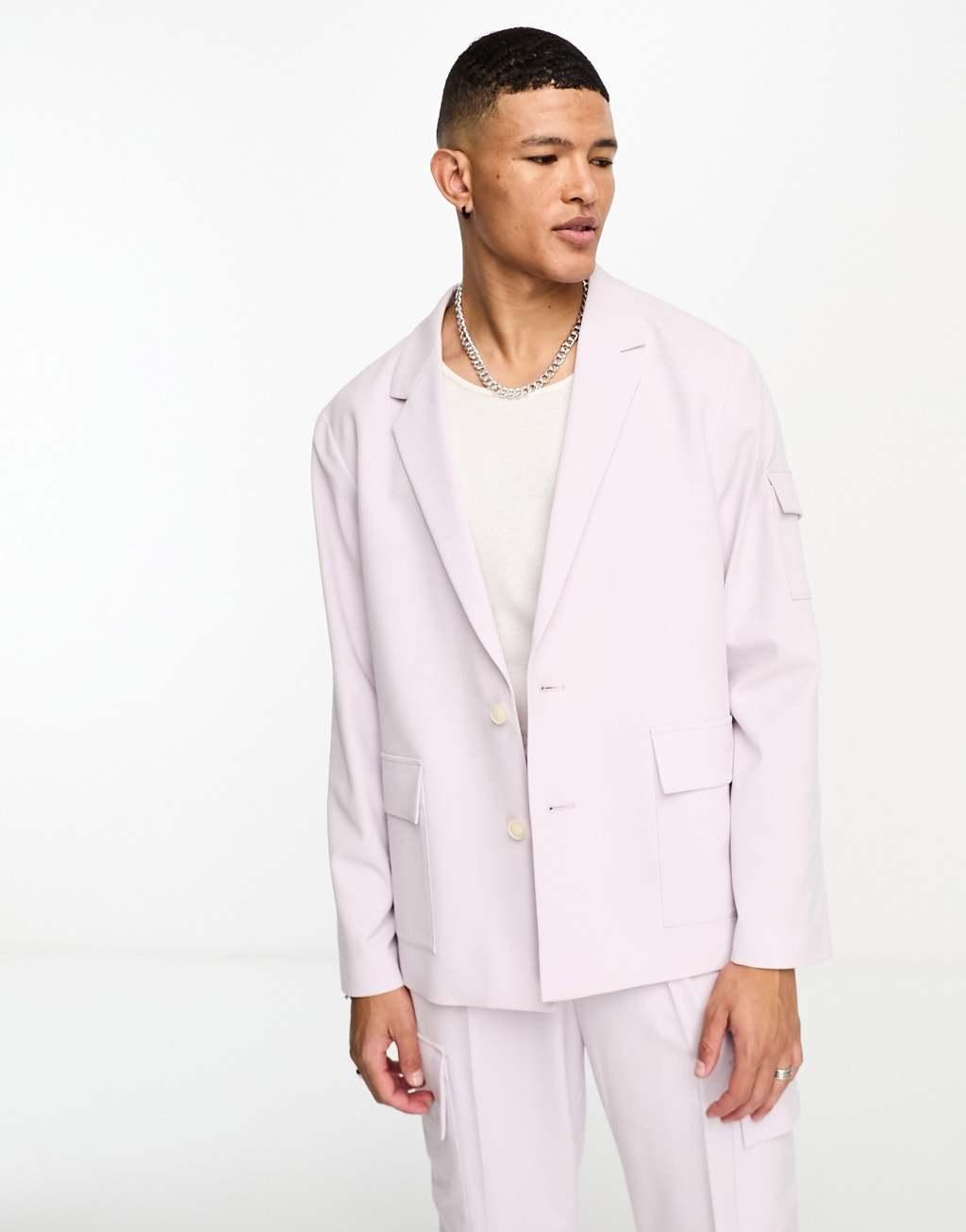 ASOS DESIGN oversized suit jacket in pale pink Product Image