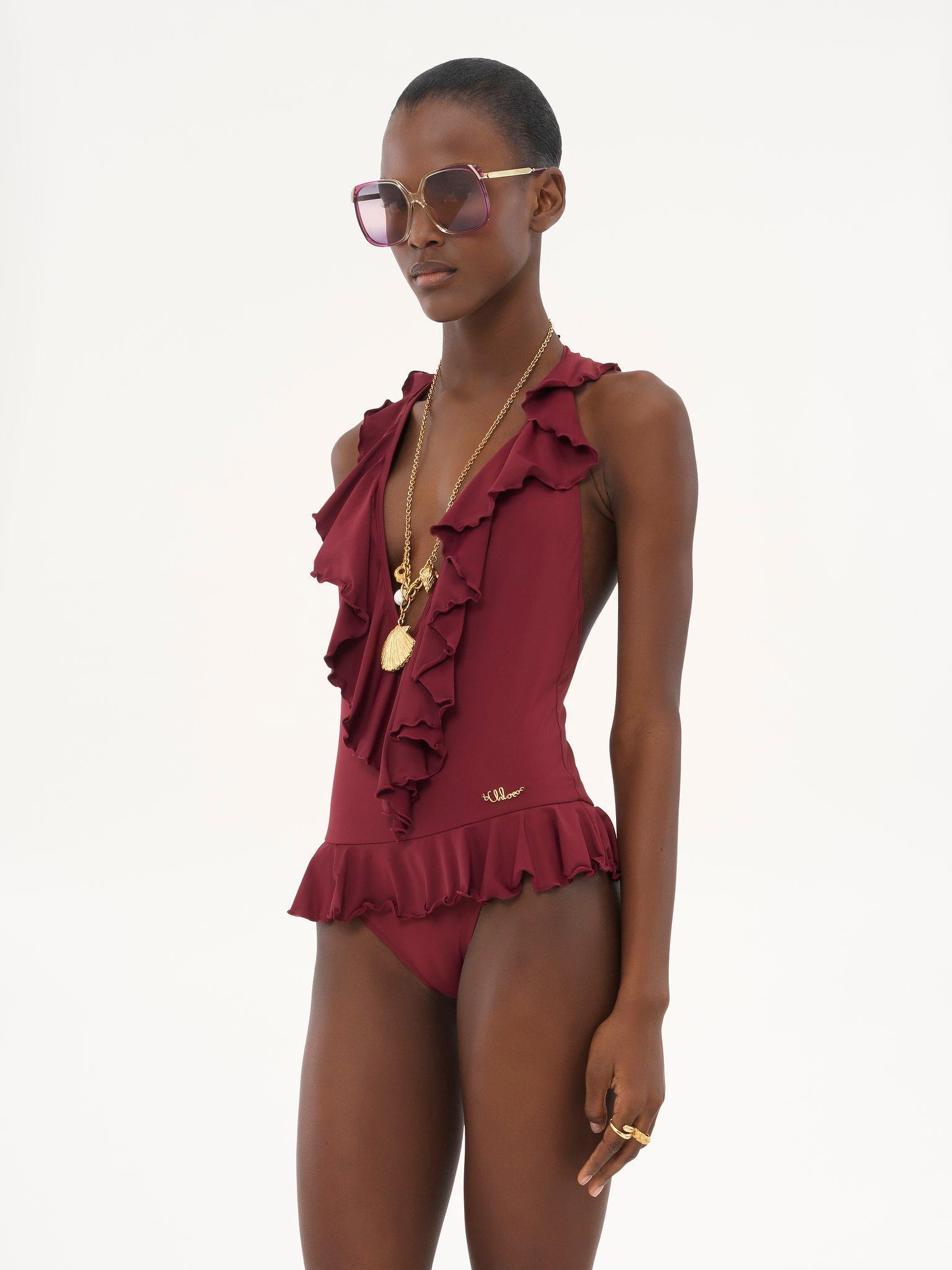 Ruffled V-neck one-piece swimsuit Product Image