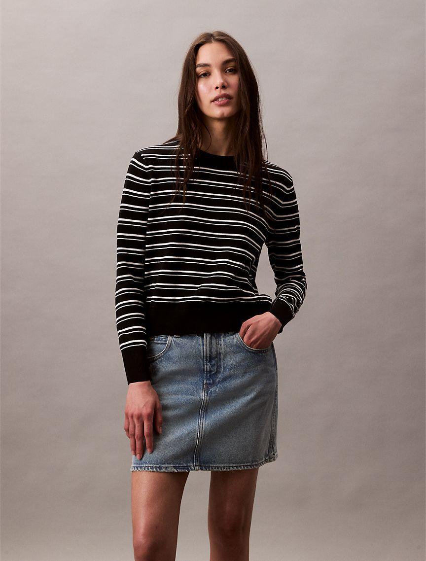 Smooth Cotton Stripe Crewneck Sweater Product Image