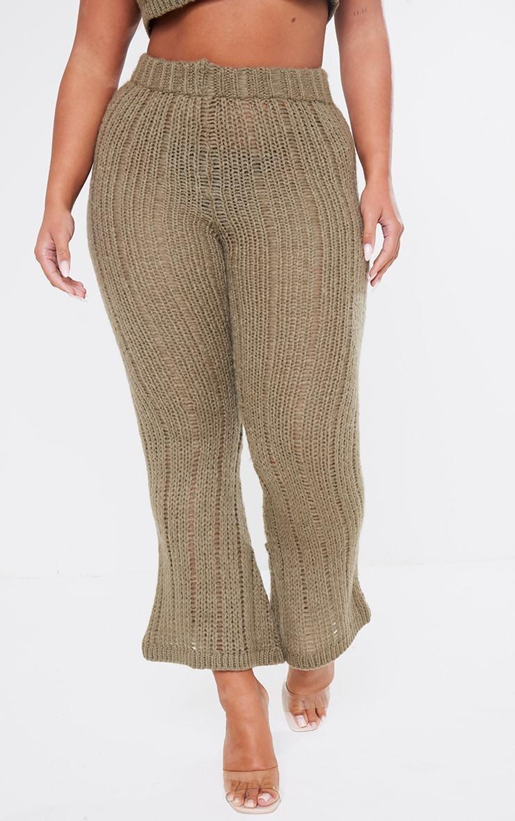 Shape Khaki Knit High Waist Flare Pants Product Image