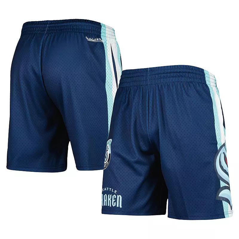 Men's Mitchell & Ness Deep Sea Blue Seattle Kraken City Collection Mesh Shorts,  Product Image