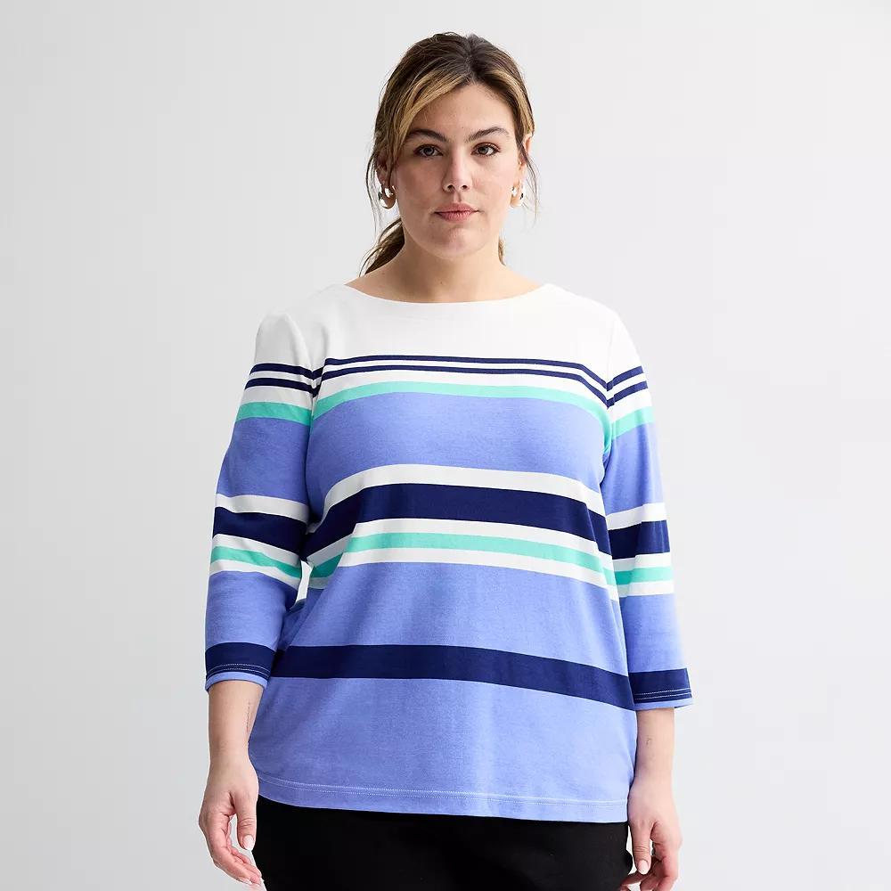 Plus Size Croft & Barrow® Boatneck Top, Women's, Size: 5XL, Blue Team Stripe Product Image