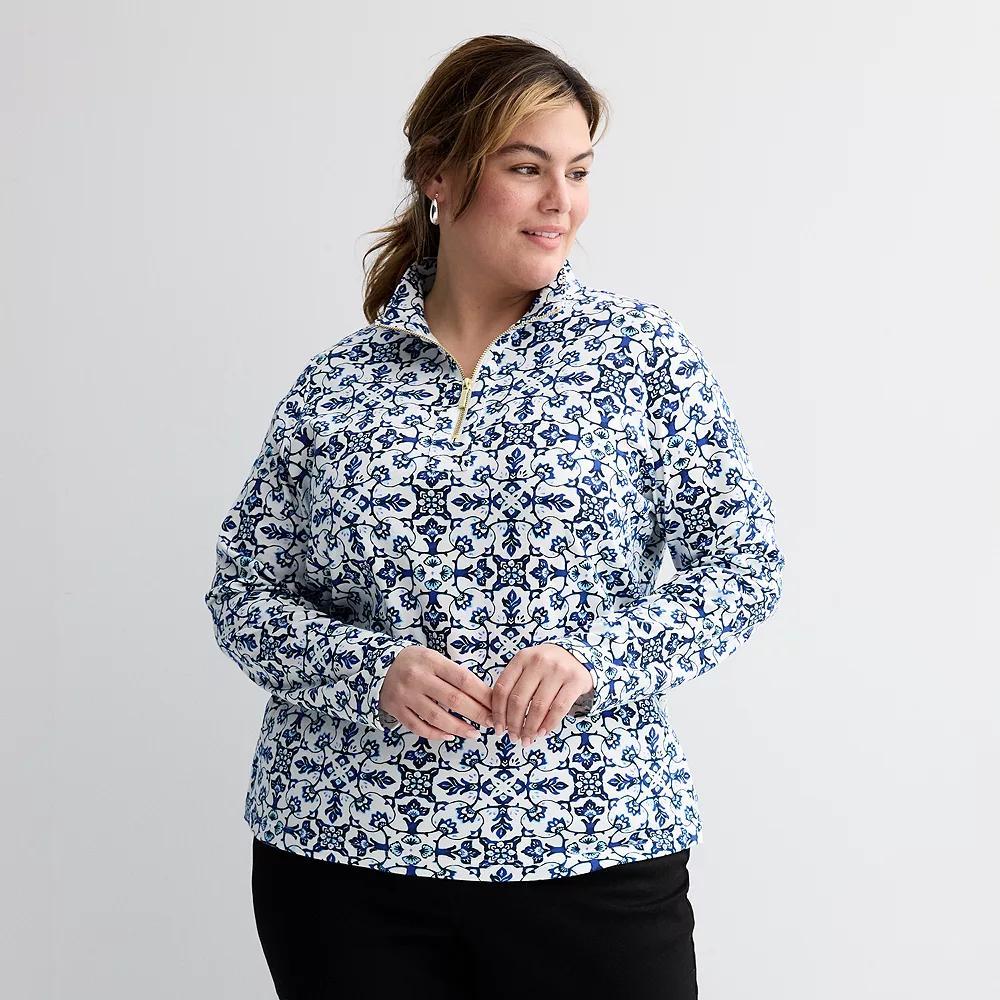 Plus Size Croft & Barrow Quarter-Zip Stand Collar Pullover, Womens Product Image