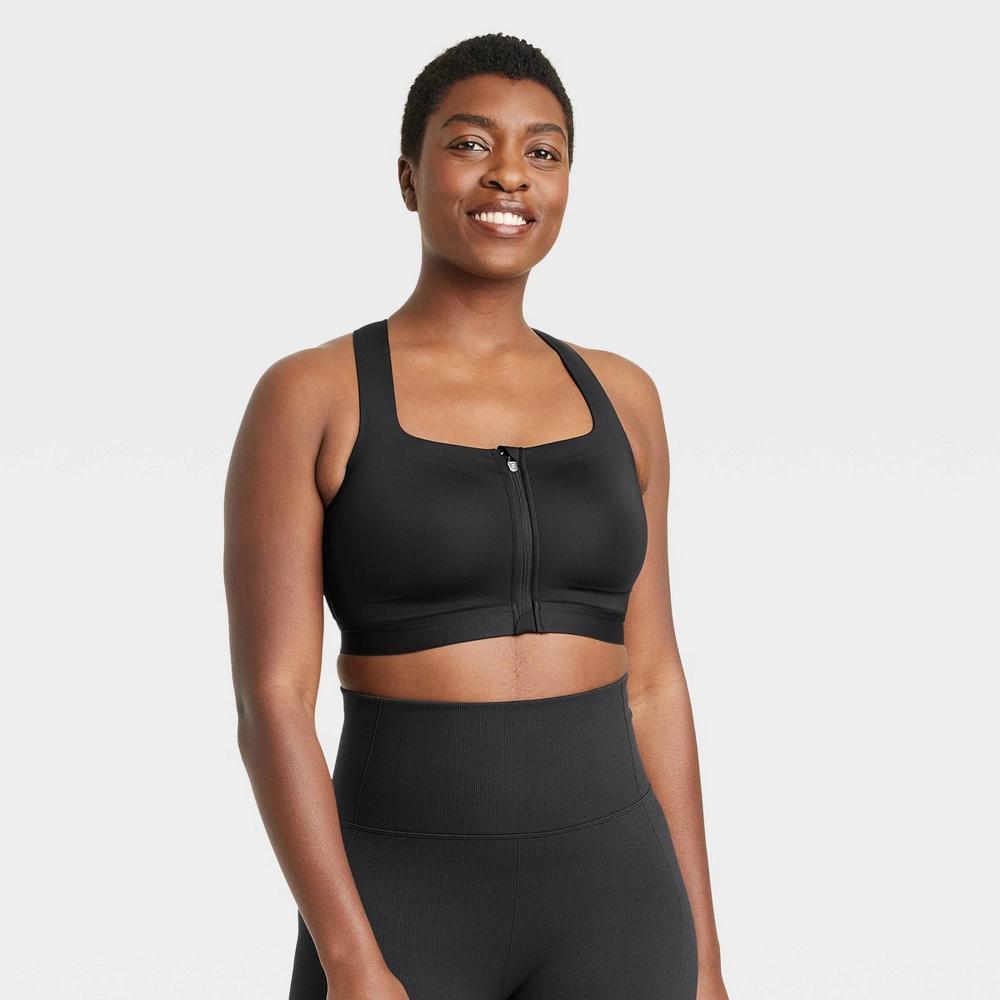 Womens Sculpt High Support Zip-Front Sports Bra - All In Motion Black 36B Product Image