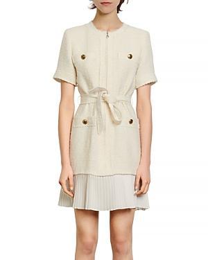 Sandro Joana Belted Pleated Hem Dress Product Image