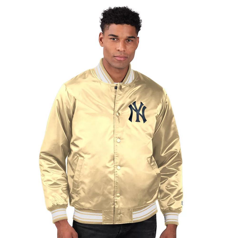 Men's Starter Tan New York Yankees Locker Room Satin Full-Snap Varsity Jacket, Size: XL, Team Product Image