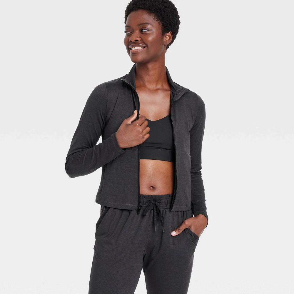 Womens Soft Stretch Full Zip Jacket - All In Motion Heathered Black L Product Image