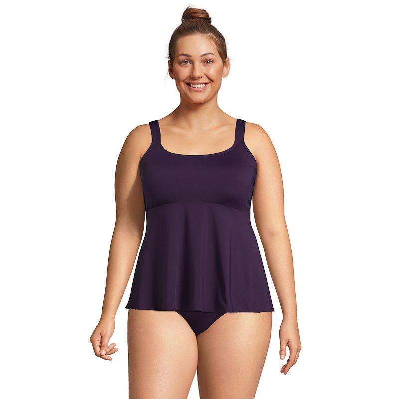 Plus Size Lands End Flutter Empire Waist Comfort Strap Tankini Swimsuit Top, Womens Product Image