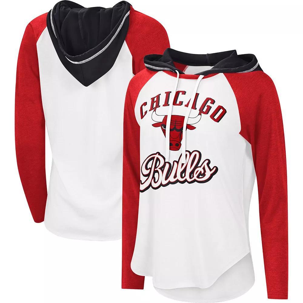 Women's G-III 4Her by Carl Banks White Chicago Bulls MVP Raglan Hoodie Long Sleeve T-Shirt, Size: Small Product Image