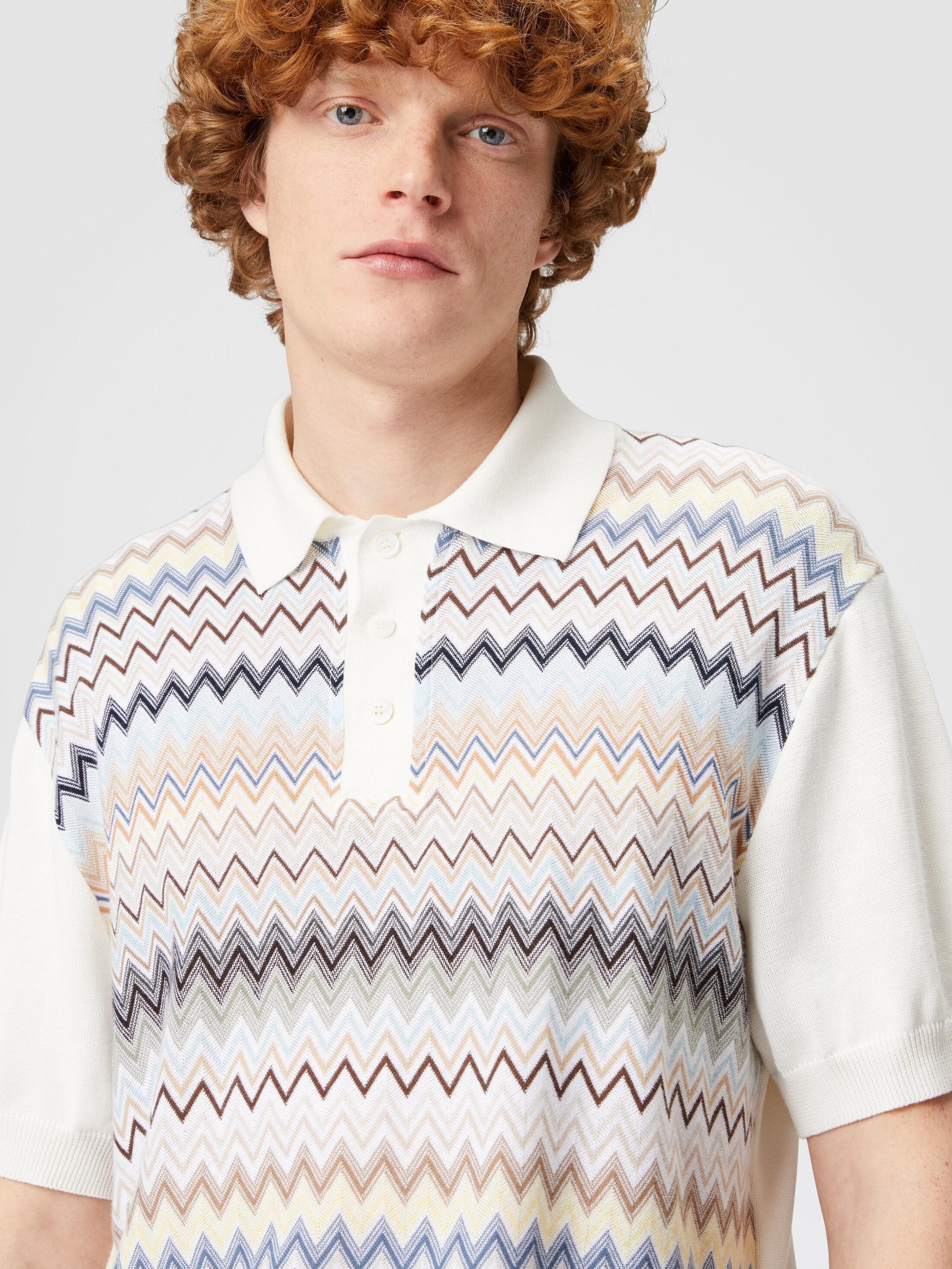 Zigzag cotton knit polo shirt with solid color inserts Product Image