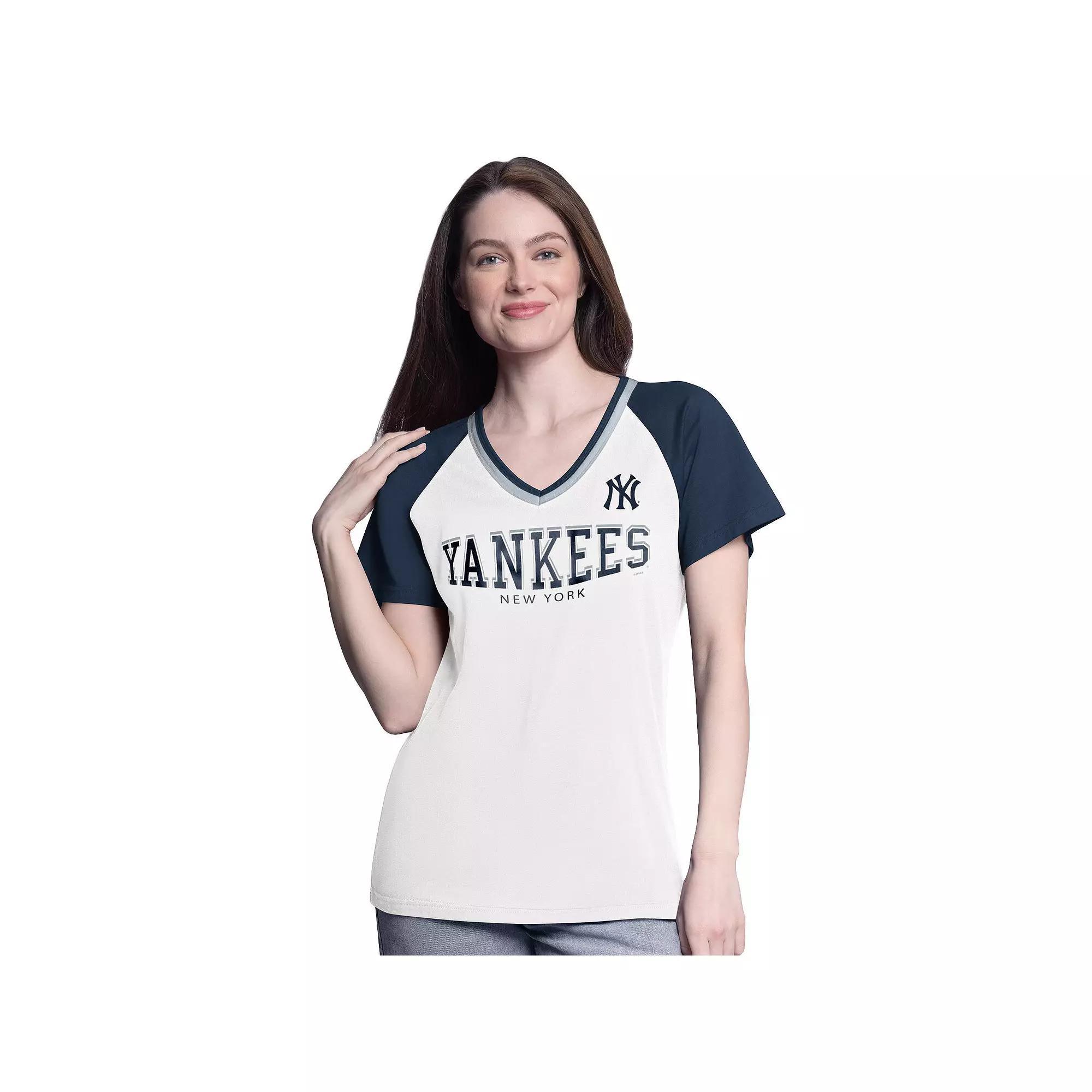Women's G-III 4Her by Carl Banks  White/Navy New York Yankees Ball Park Raglan V-Neck T-Shirt, Size: Small Product Image