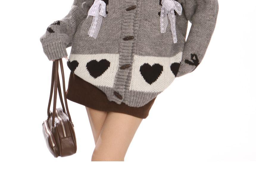 Stand Collar Animal Print Toggle Cardigan Product Image