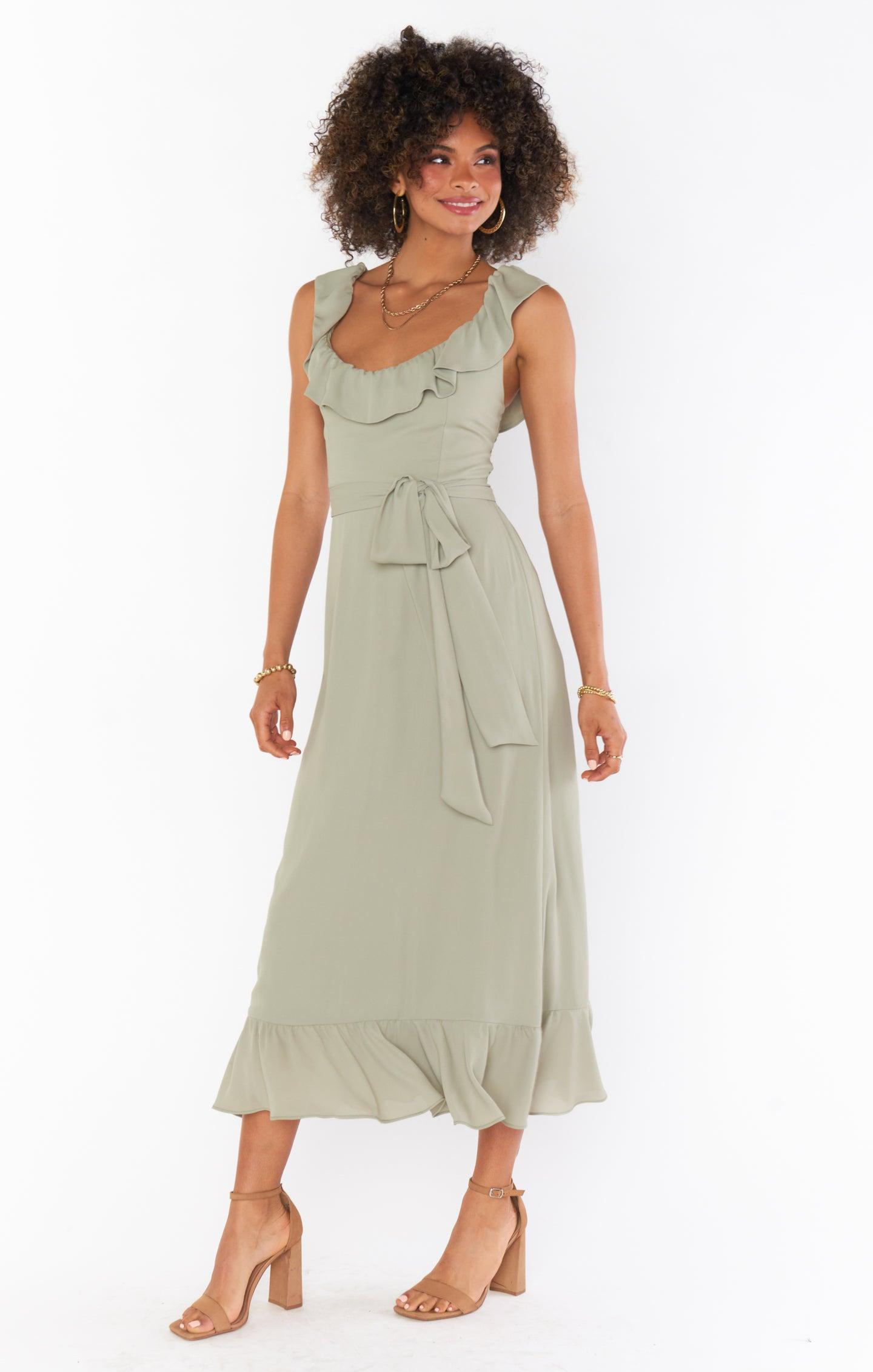 Alexis Midi Dress ~ Moss Green Crisp Product Image