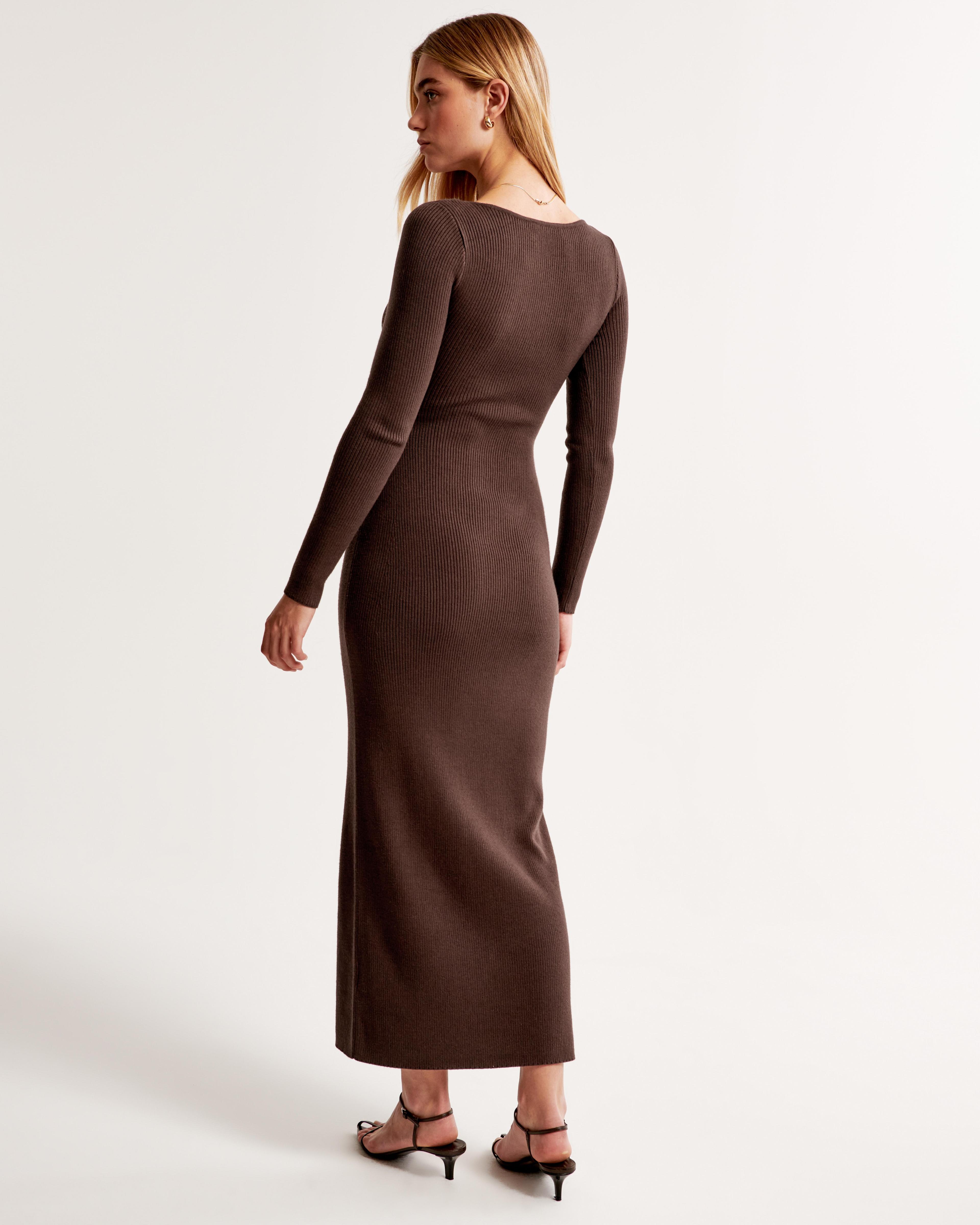 Long-Sleeve Squareneck Maxi Sweater Dress Product Image