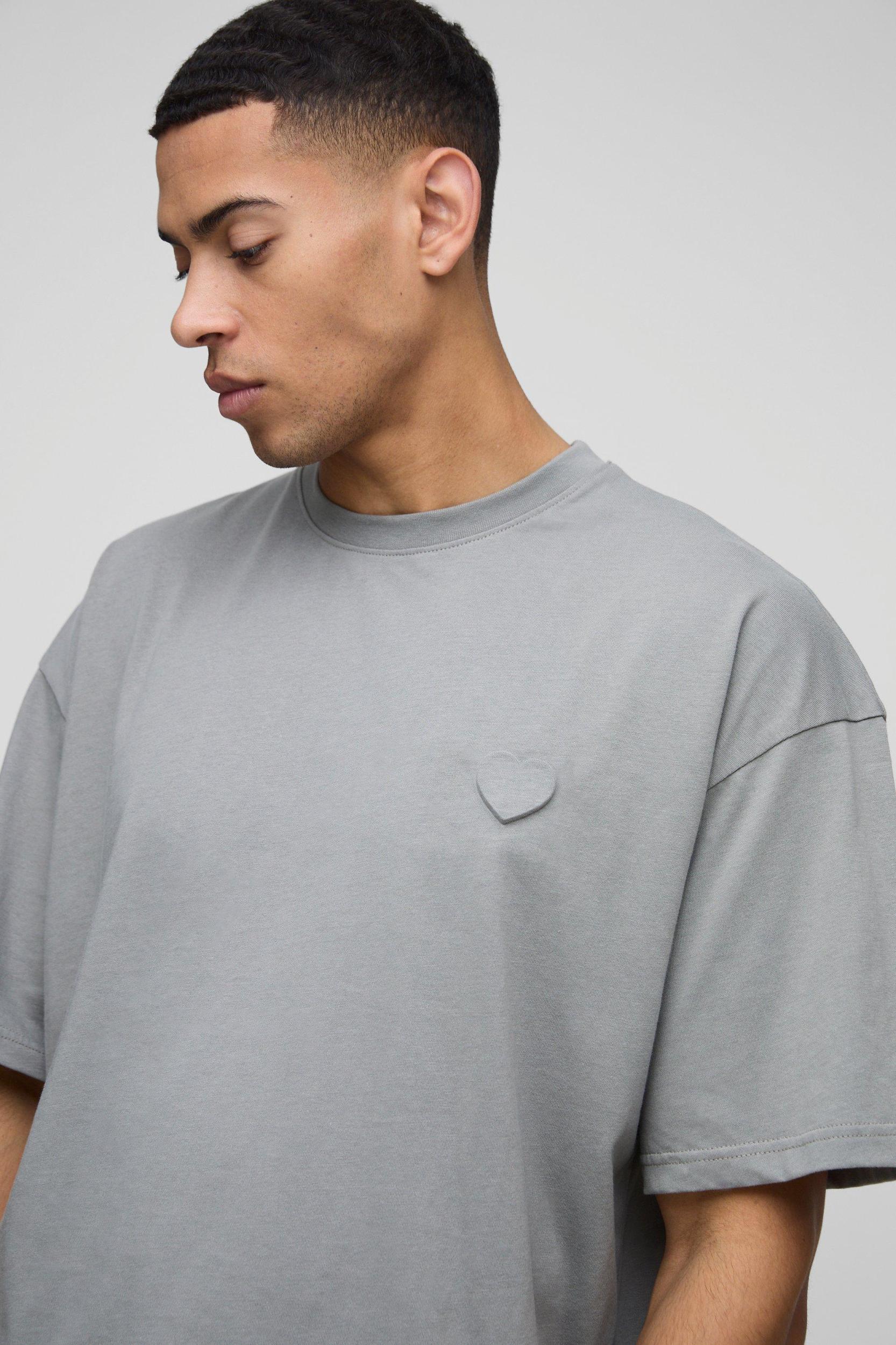 Oversized Boxy Emboss Heart T-Shirt | boohooMAN USA Product Image