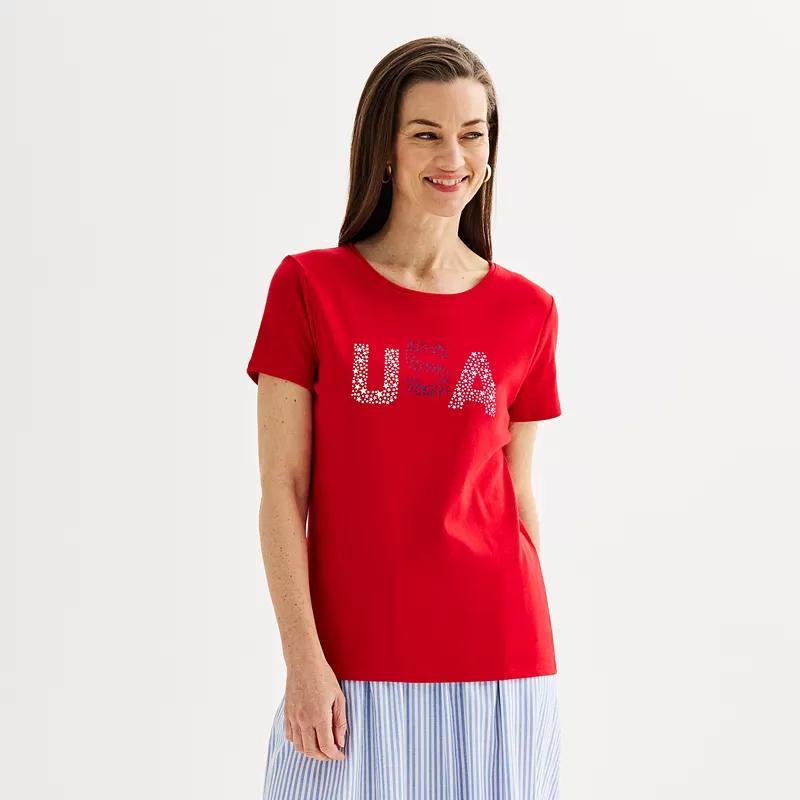 Women's Croft & Barrow® Essential Crewneck Tee, Size: XL, Red Usa Graphic Product Image
