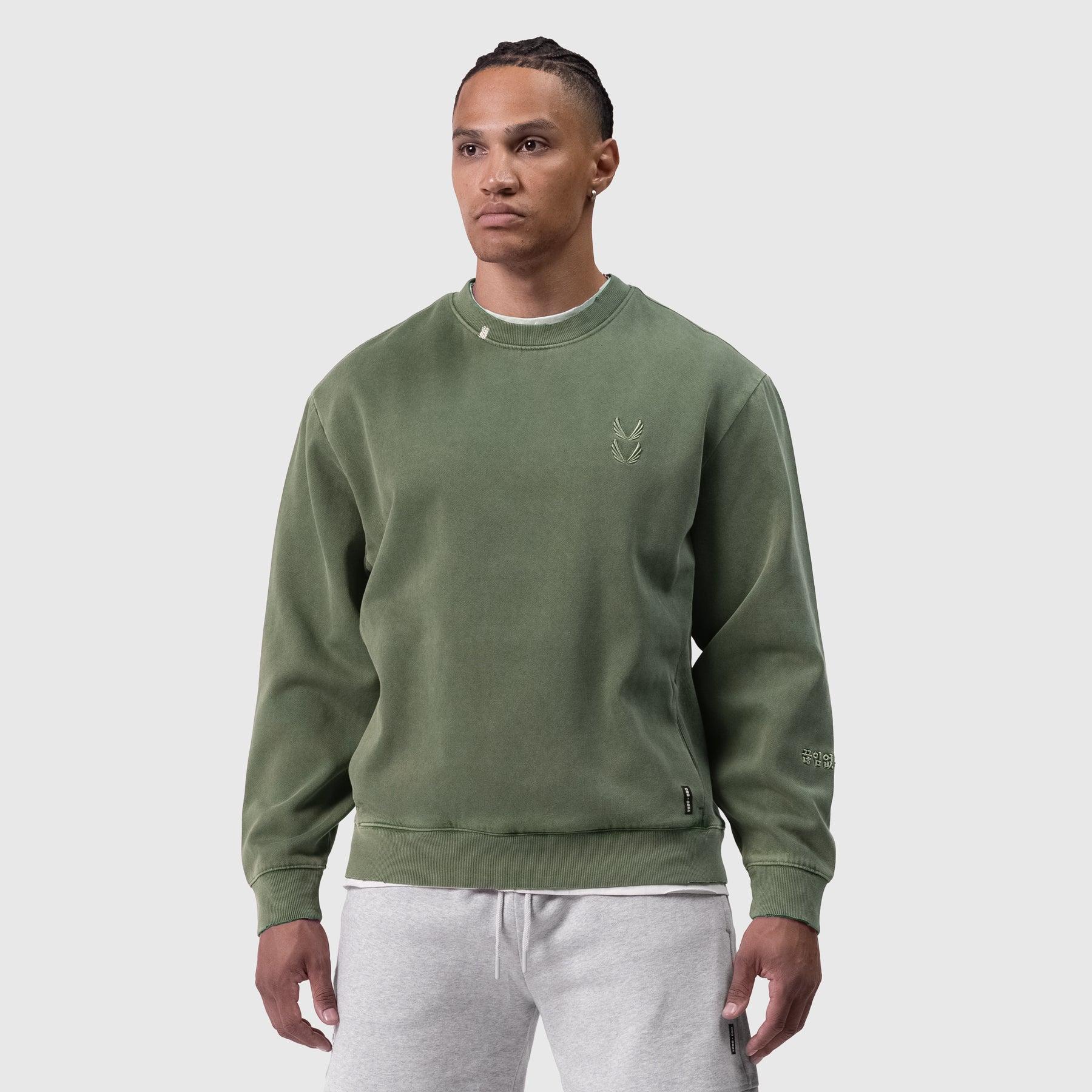 0861. Tech Essential™ Distressed Crewneck - Faded Olive Product Image