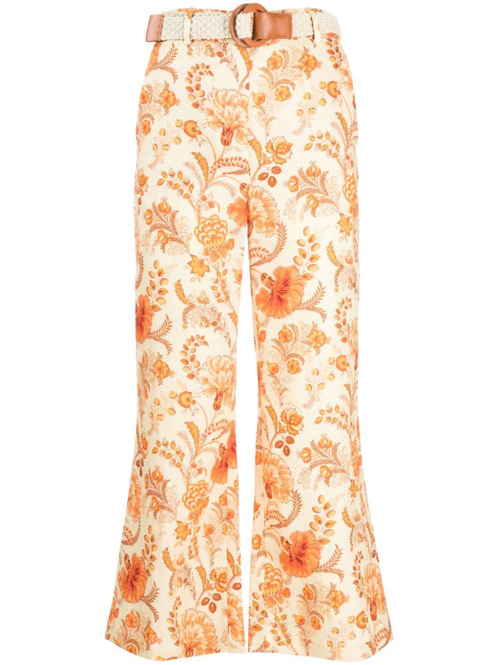 ZIMMERMANN Junie Cropped Linen Flared Pants In Yellow & Orange Product Image