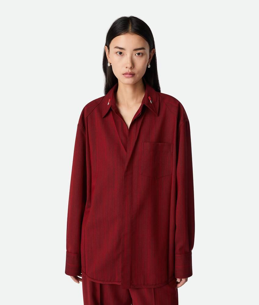 Women's Wool Subtle Stripe Shirt in Red/grey melange Product Image