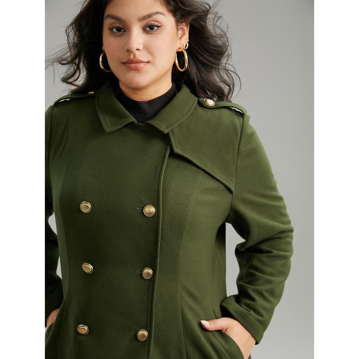 Plus Size Plain Double Breasted Lapel Collar Coat Women ArmyGreen Casual Plain Ladies Dailywear Winter Coats BloomChic 10/M Product Image