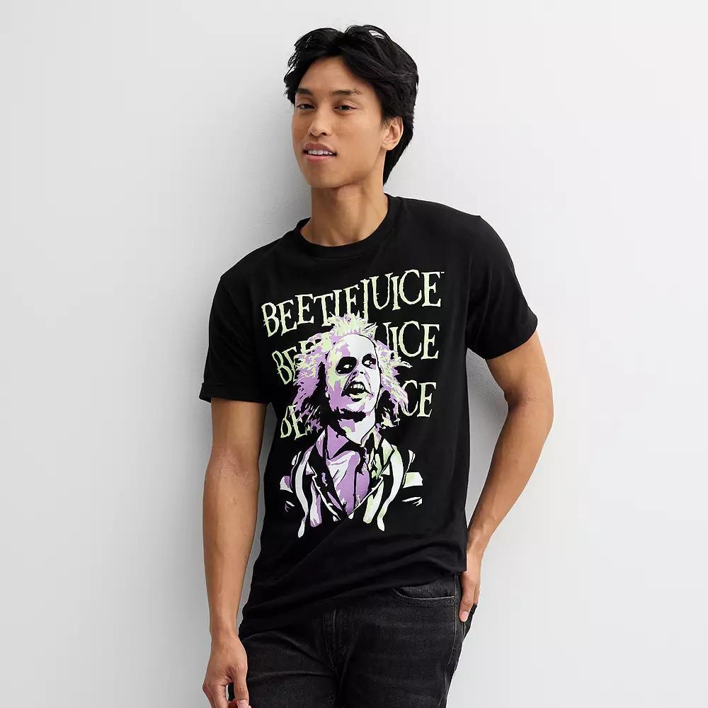 Men's Beetlejuice Beetlejuice Graphic on Black Short Sleeve Tee, Size: Small Product Image