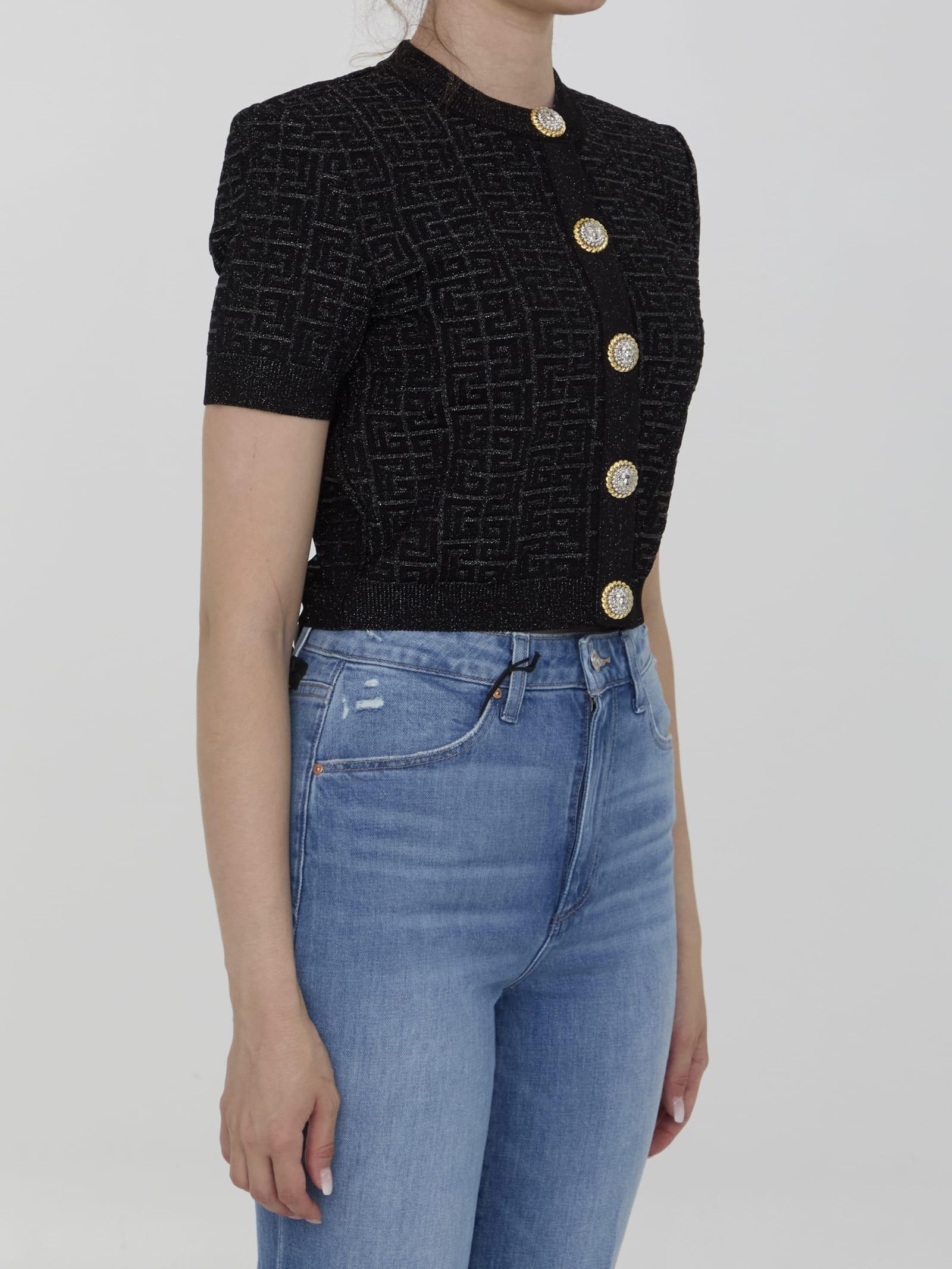 BALMAIN Pb Labyrinth Cropped Cardigan In Black Product Image