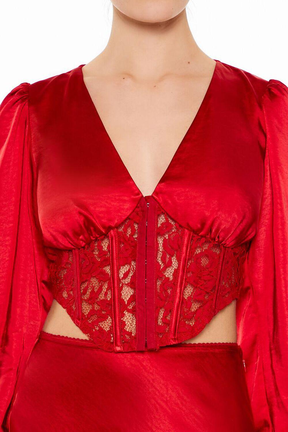 Satin & Lace Corset Crop Top | Forever 21 Product Image