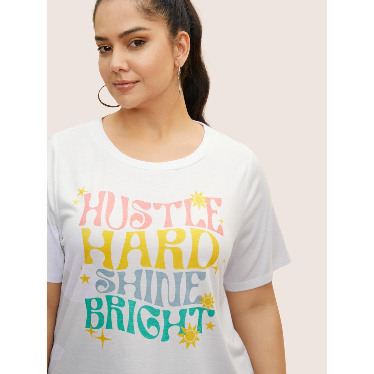 Plus Size Colorful Design Print Round Neck T-shirt WhiteSmoke Women Casual Contrast Art&design Round Neck Everyday T-shirts BloomChic 14-16/1X Product Image