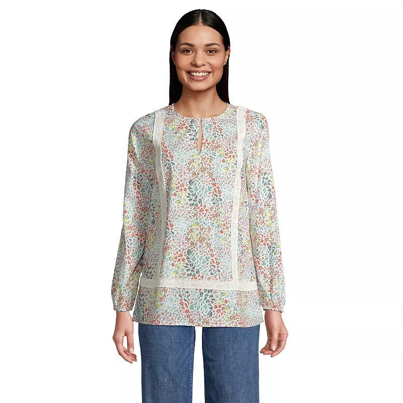 Womens Lands End Print Eyelet Keyhole Tunic Top Product Image