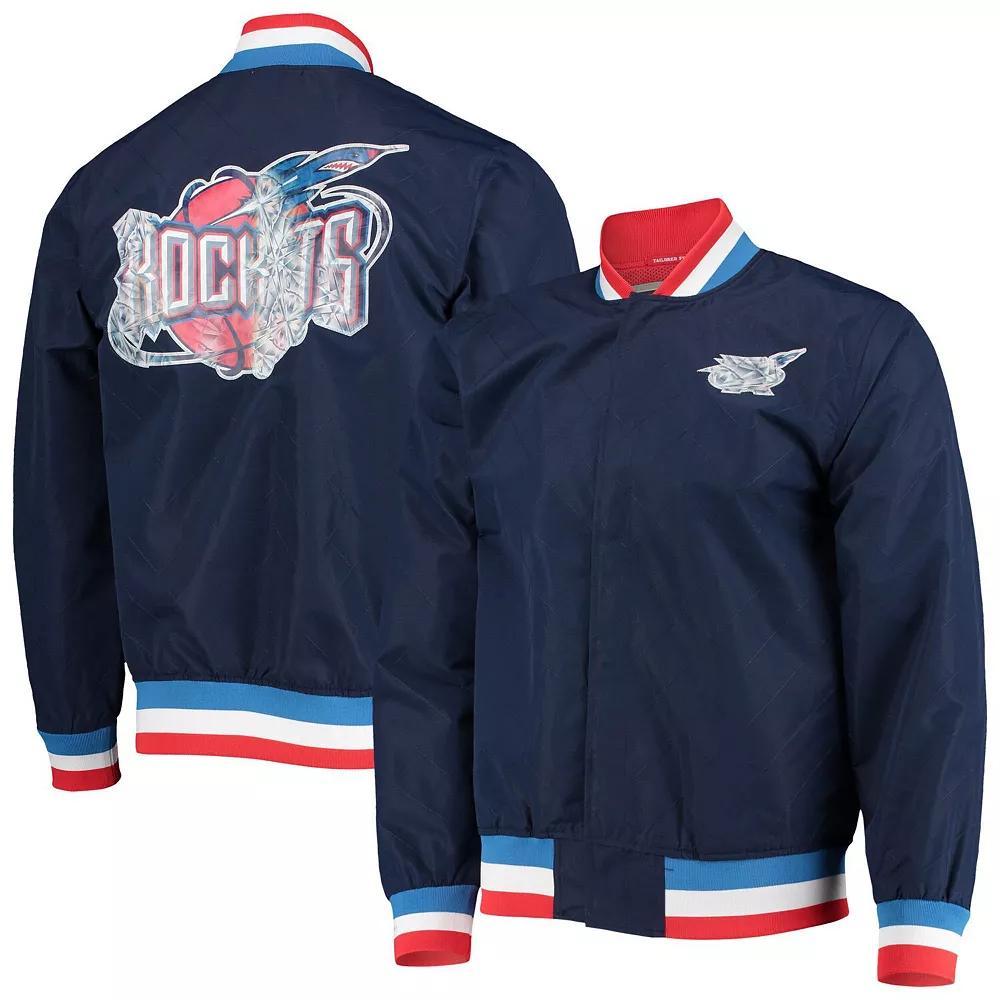 Men's Houston Rockets Navy Mitchell & Ness Hardwood Classics 75th Anniversary Authentic Warmup Full-Snap Jacket, Size: Large, Blue Product Image